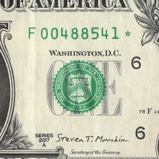 Series 2017A Star Note F Atlanta 3.2 M Pack Note $1 Dollar Bill F00488541*