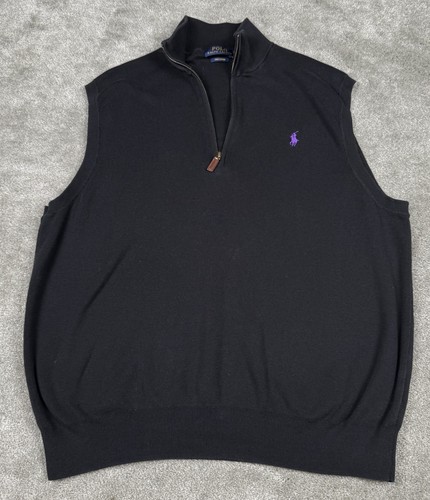 Polo Ralph Lauren 1/4 Zip Sweater Vest Men XL Black 100% Pima Cotton Pony - Picture 2 of 7
