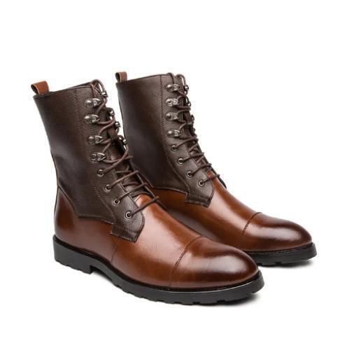 Mens Mid Calf Boots Cowboy Lace-up Knight Boots Plus Casual High-top Ankle Shoes - Picture 1 of 9