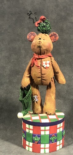 Jim Shore Christmas Max Bear - Give A Kiss When Mistletoe Hangs Trinket Box 1997 - Picture 1 of 5