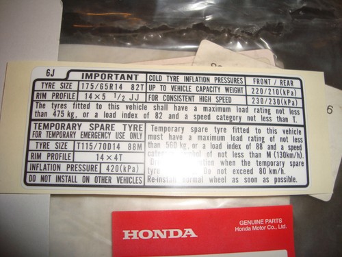 HONDA Caution Plate, T R part no #42760SAAQ00 GENUINE PART - Picture 2 of 3
