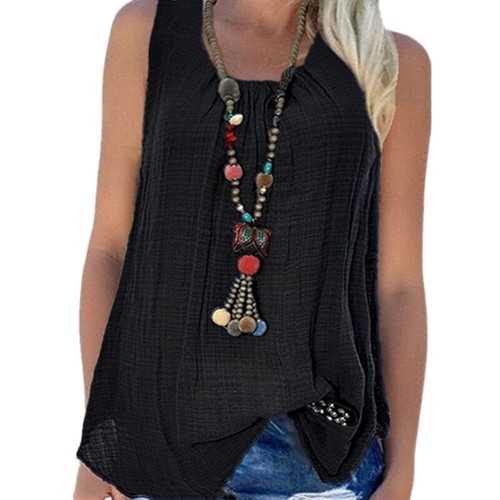 Womens Linen Comfy Beach Vest Blouses Loose Summer Casual Cami Tee Shirt Tops UK - Picture 17 of 66