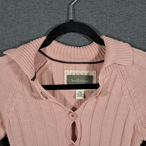 Vintage Hollister Sweater Womens Medium Pink Ribbed Knit Y2K Preppy Cardigan - Picture 8 of 12