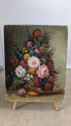 Original Vintage Oil On Board Painting Floral No Frame Signed By M. Mayers