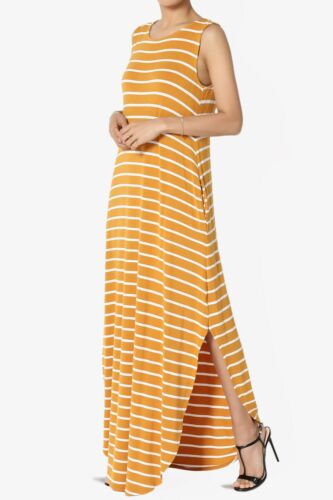 TheMogan S~3X Sleeveless Loose Striped Curved Slit Hem Long Maxi Dress w Pocket - Picture 23 of 62