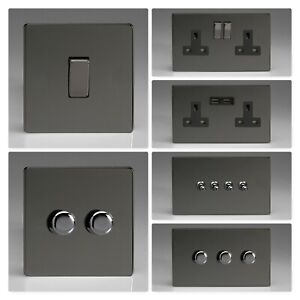 Varilight Screwless Iridium Black Polished Light Switch Socket Dimmer Toggle Ebay