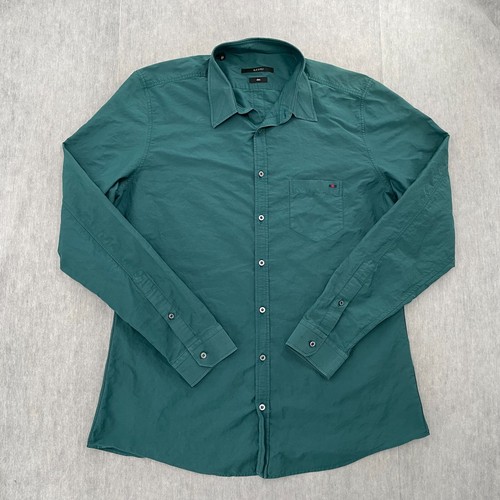 Gucci Shirt Adult 17/43 Slim Green Button Up Cotton Silk Blend Long Sleeve Mens - Picture 1 of 16