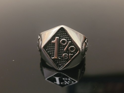 Anillo de motociclista Outlaw de acero inoxidable 1% er - 1% de calavera en 2 anillos laterales - Imagen 1 de 5