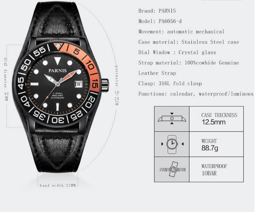 42mm Parnis Sapphire Glass Men's Casual Watch Miyota Automatic Luminous Marker - Picture 12 of 20