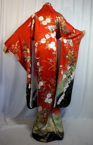 Japanischer Kimono SEIDE "FURISODE" Langarm, Gold/Silber, Schmetterling, L5' 5".3103 - Bild 8 von 14