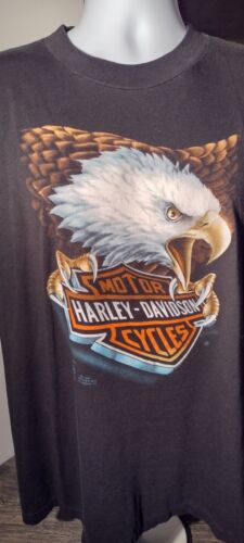 Vintage Single Stitch BUFFALO NEW YORK Harley Davidson 1987 3-D Eagle Tshirt - Picture 2 of 7