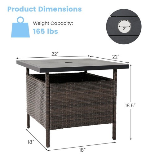 Portable Wicker Coffee Side Table Garden Patio Poolside Table W/ Umbrella Hole - Picture 5 of 14