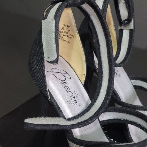 Beacon Stiletto Heel Sandal 9.5W Strappy Black Silver Romana II Shimmer Evening - Picture 5 of 9