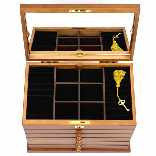 Portagioie 6 Strati Legno per Wowen Grande Organizer Box con Specchio e 5 Cassetti  - Foto 11 di 22