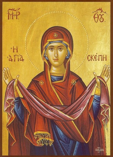 Reliquary Box Carved Wooden icon of The Holy Protection of The Theotokos 7.87" - Picture 2 of 12