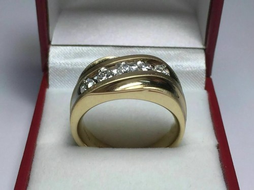 5 Stone Lab Created Round Diamond Men's Wedding Band Ring 14k Yellow Gold Plated - Picture 3 of 11