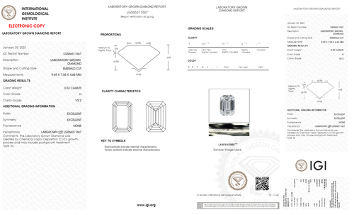 3.53 Ct Lab Created H VS2 Emerald Shape IGI Certified Loose Diamond Lab Grown - Picture 11 of 11