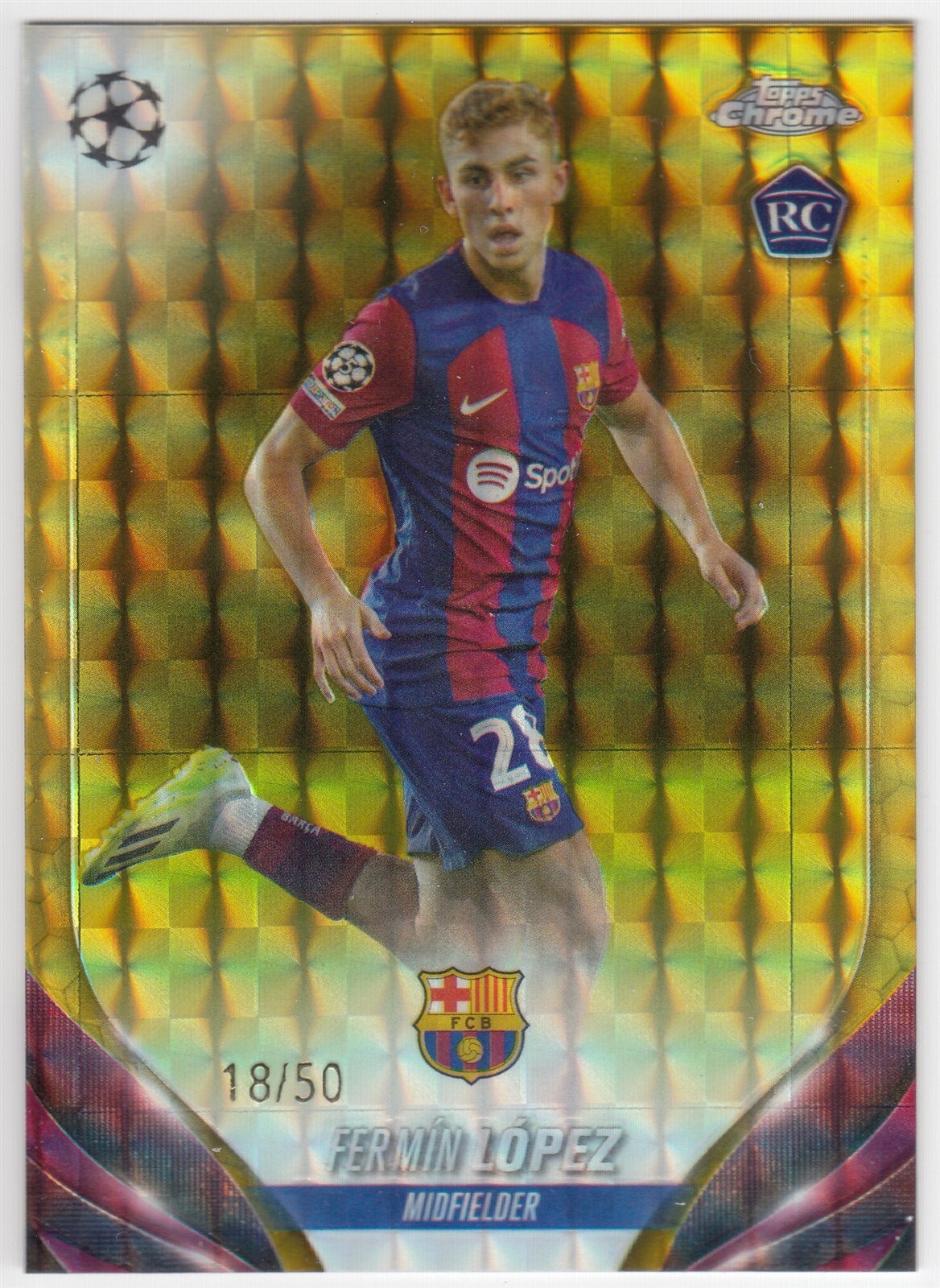 2023-24 Topps Chrome UEFA CC Geometric Gold Refractor FERMIN LOPEZ #38 #18/50 RC