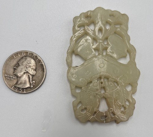 CHINESE QING DYNASTY CARVED JADE PENDANT PLAQUE 2 SIDED FISH FINE ANTIQUE - Picture 3 of 8