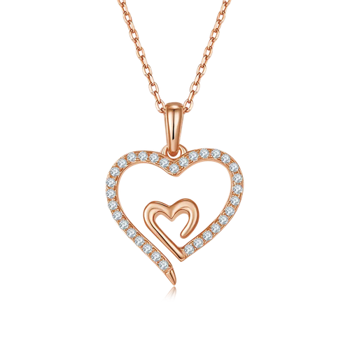 Heart To Heart Moissanite Necklace 925 Sterling Silver Round Cut VVS For Women - Picture 6 of 8