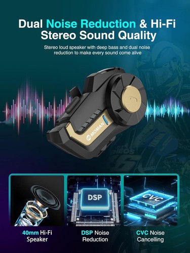 Moman H2PRO 1000m Motorcycle Headset Helmet Intercom Music Share Single PACK - Picture 6 of 8