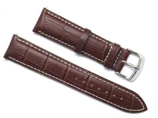 18 20 22 24mm Brown/White Crocodile Grain Leather Unisex Replacement Watch Strap