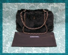 RARE CHANEL Black Fur Shoulder Bag Chain Straps CC Vintage Chanel handbag