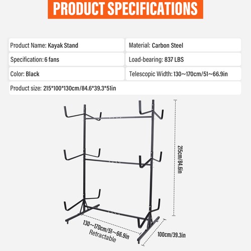 6 Kayak Storage Rack Freestanding Paddle Sup Stand Heavy Canoe Holder Adjustable - Picture 2 of 12