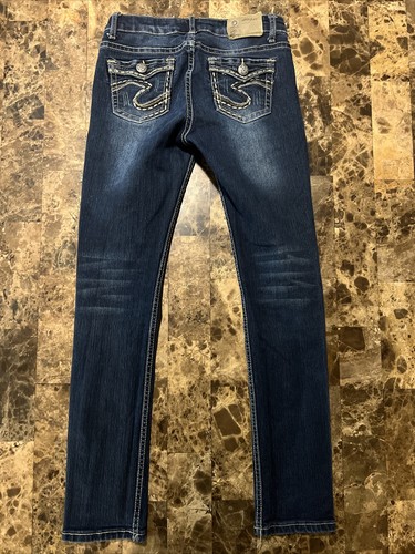 Silver Jeans Girls Sasha Size 14 Skinny Adjustable Waist Dark Wash - Picture 6 of 7