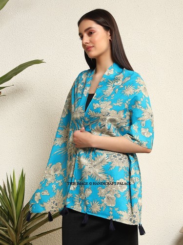 Damen Baumwolle Schals Indische Hand Blockdruck Frauen Halstuch Stola Quaste Halstuch - Bild 28 von 124