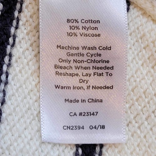 Talbots Sweater Vest Duster Cream Navy Blue Stripe Long Line Cotton Size Large - Picture 6 of 10