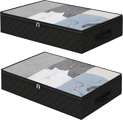 Black Underbed Storage Bags with Clear Window and 2 Reinforced Handles under Bed - Picture 9 of 12