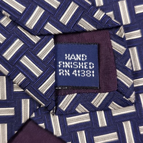 Vintage Polo Ralph Lauren Tie Blue Off White Silk Made USA Geometric 58"x4" - Picture 5 of 6