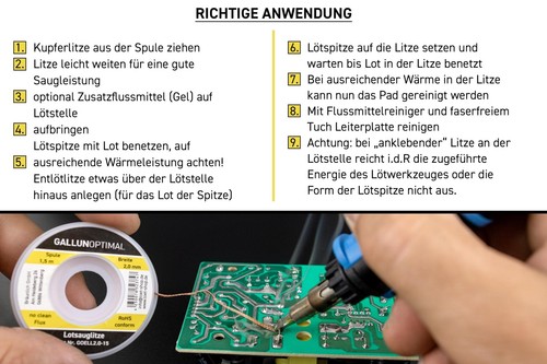 GALLUNOPTIMAL Entlötlitze Lotsauglitze Sauglitze 2 mm auf 1,5 m Antistatikspule - Bild 5 von 5