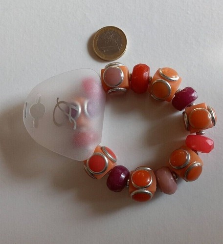 ATOLL PALME BRACELET DE PERLES DE VERRE ET METAL ARGENTÉ COLORIS CORAIL - Picture 2 of 6