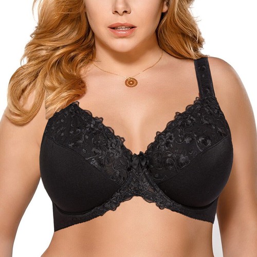 Women Minimizer Everyday Bra Underwire Non-Padded Embroidery Lace Bras Plus Size - Picture 8 of 41