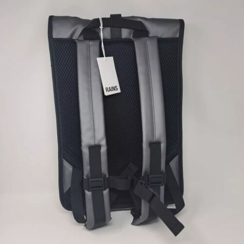 RAINS Rolltop Rucksack RFID Reiserucksack Camping Wasserdicht Metallic Grau - Bild 2 von 4