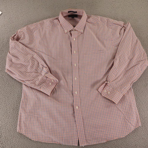 Paul Fredrick Hemd Herren XL blau orange Gingham kariert 100% Baumwolle Knopfleiste - Bild 2 von 10