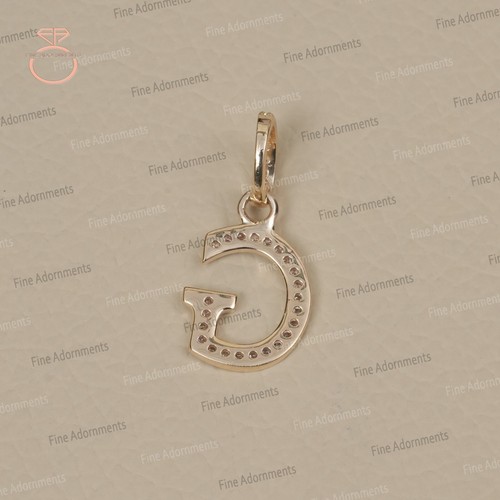 Colgante inicial G de oro amarillo sólido de 14 k pavé diamante letra G dije joyería fina - Imagen 10 de 10