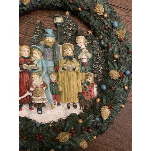 Old Tyme Time Carolers Xmas Christmas Wreath 1960s Hand Painted Free Shipping - Picture 8 of 12
