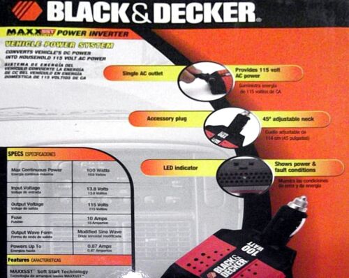 Black & Decker 100watt 12VDC to 110VAC MAXX Power Converter, Open Box - Picture 3 of 4