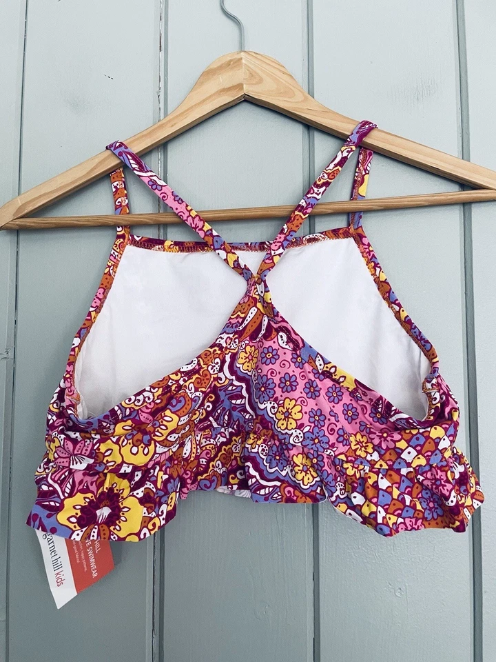 NWT Garnet Hill Kids Swim Top 14 Pink Orange Bikini NEW - Image 2 of 4