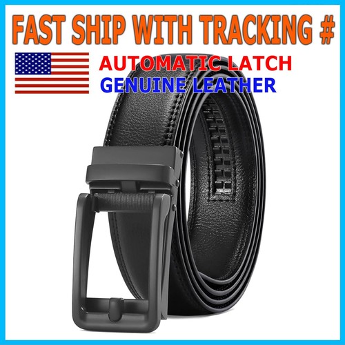 Genuine Leather Mens Ratchet Belt Belts For Men Adjustable Automatic Buckle - Picture 8 of 25