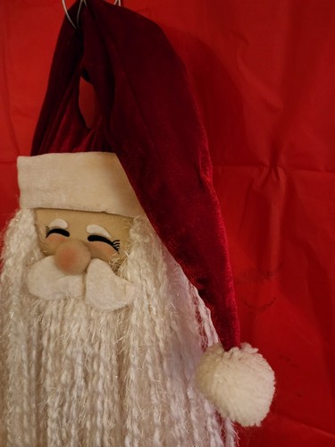 Vintage Hanging Plush Santa Head - 18" long white beard Christmas Red Hat Decor - Picture 9 of 13