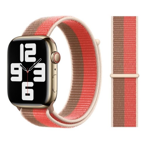 Genuine Apple Watch Nylon Sport Loop Band 42mm 44mm 45mm - Pink Pomelo / Tan - Afbeelding 1 van 9