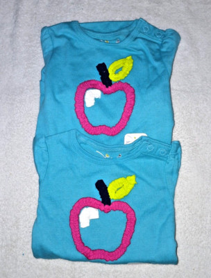 Jumping Beans Twins Two matching 6 month teal apple design long sleeve tops