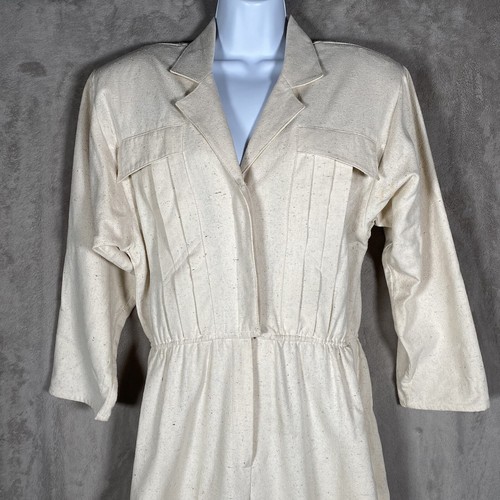 Vintage Georgiou Raw Silk Jumpsuit Size Small *READ* Beige Pleated Boiler Suit - Picture 5 of 21