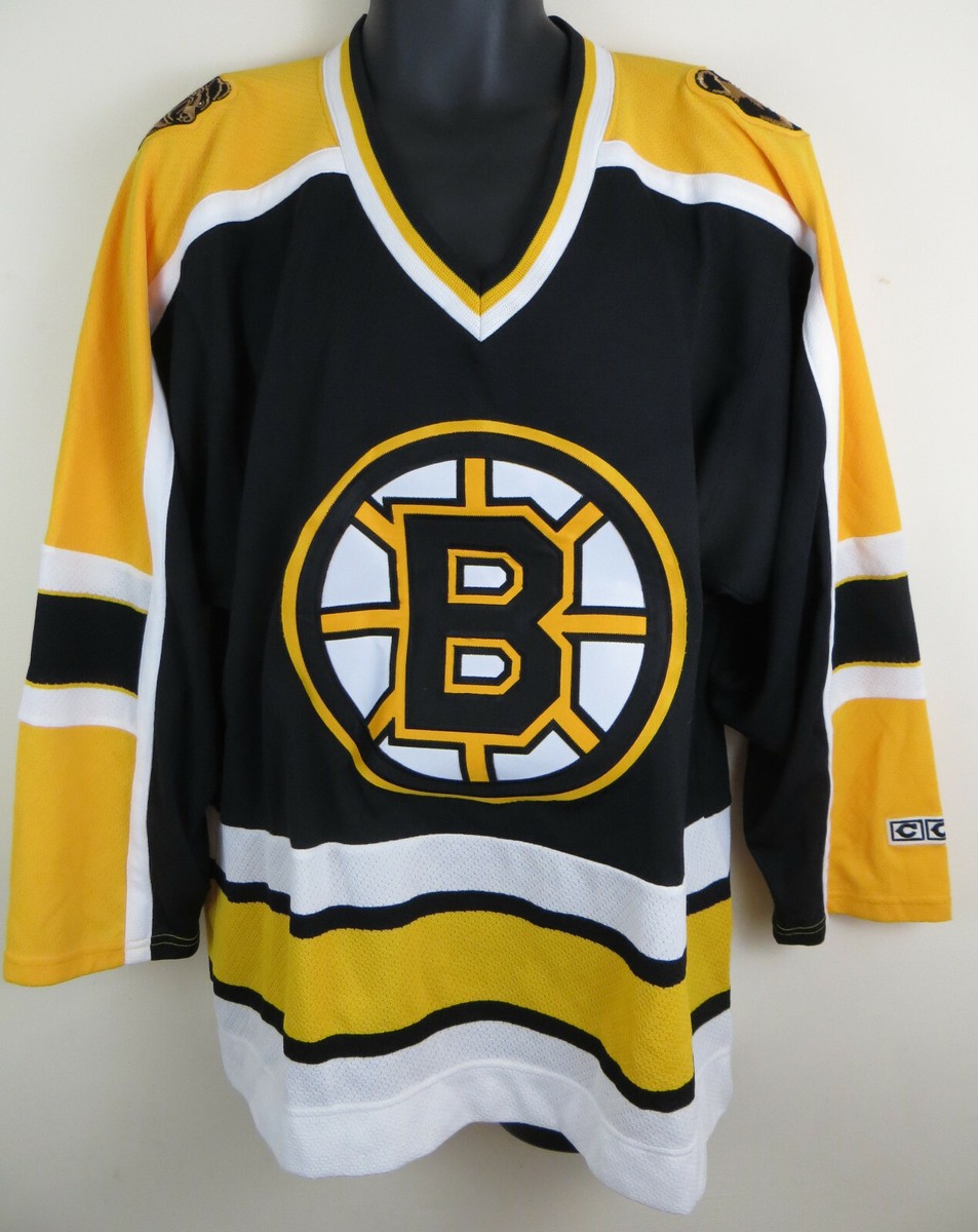 Vintage Boston Bruins NHL CCM Ice Hockey Jersey Shirt Black Gold Bear