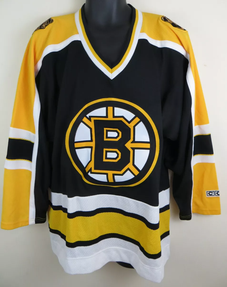 Boston Bruins NHL Vintage CCM Ice Hockey Jersey Shirt Black Gold