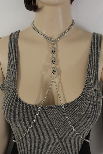 Mujeres Plata Metal Cuerpo Cadena Moda Joyería Arnés Collar Esqueleto Cráneos - Imagen 4 de 12
